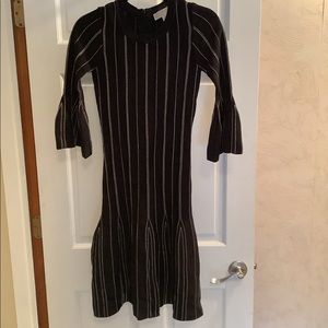 Michael Kors black gold dress belled bottom and 3/4 sleeves